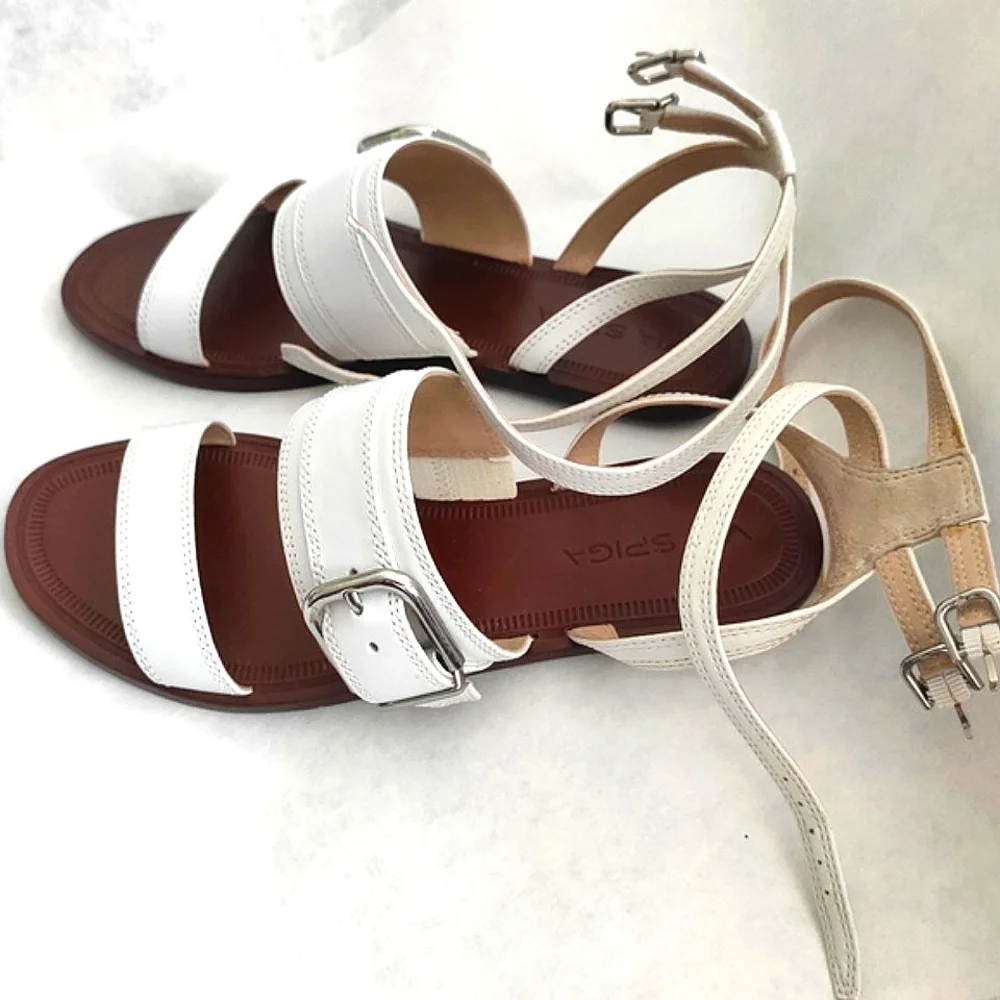 Via Spiga Sedana Sandals White Leather Buckle Size 7.5